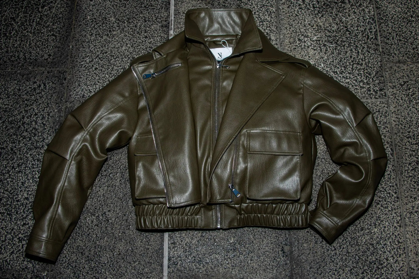 Veste Studio Effet Cuir – Olive